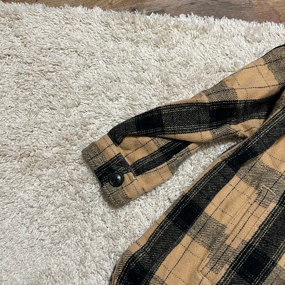 Lucky Brand Size Medium Tan Black Plaid Oversized Flannel Coat Shacket Jacket - Picture 2 of 6